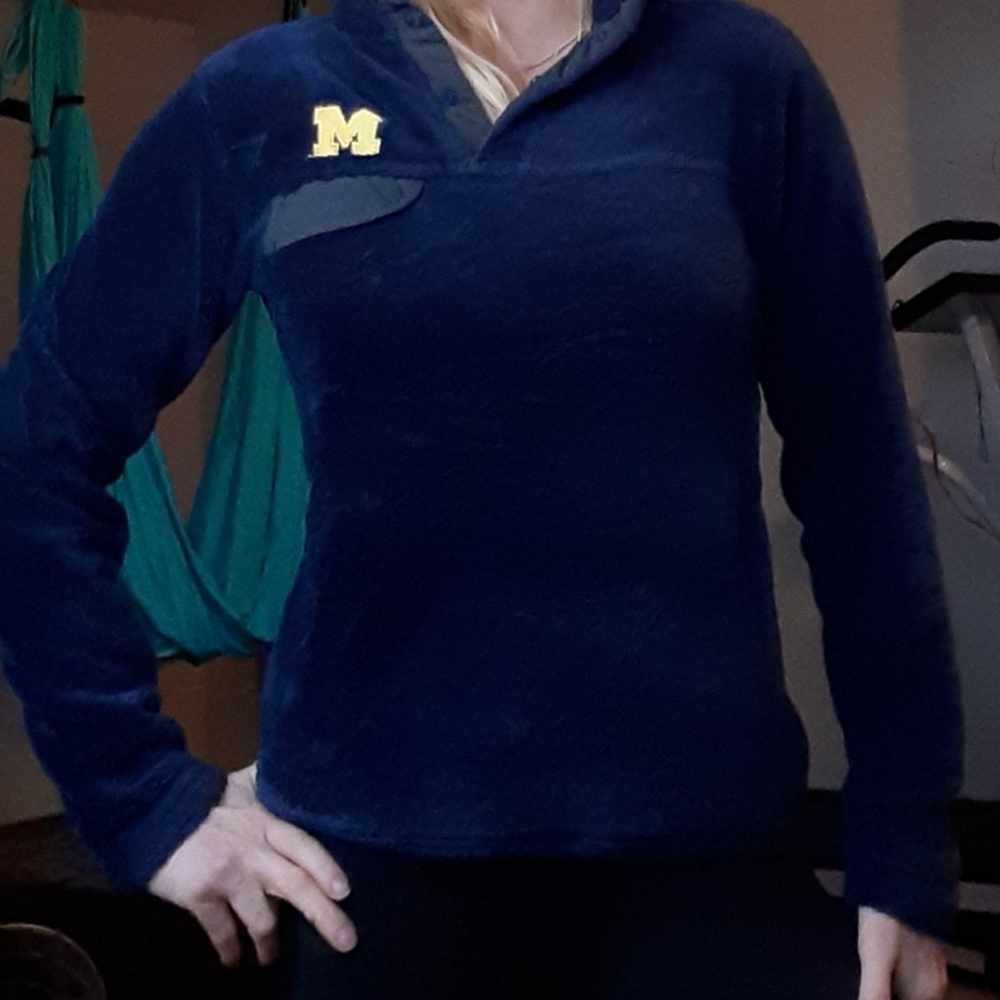 Fuzzy soft small Michigan sweater